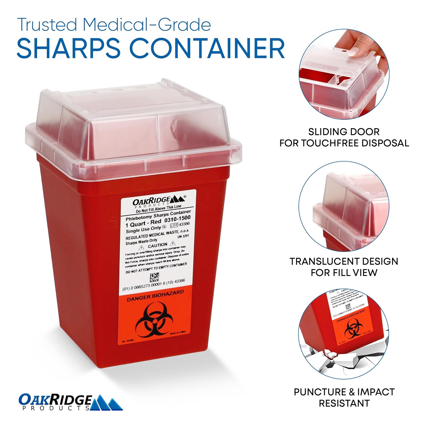Sharps Container for Home Use and Professional 1 Quart, Biohazard Needle and Syringe Disposal, Small Portable