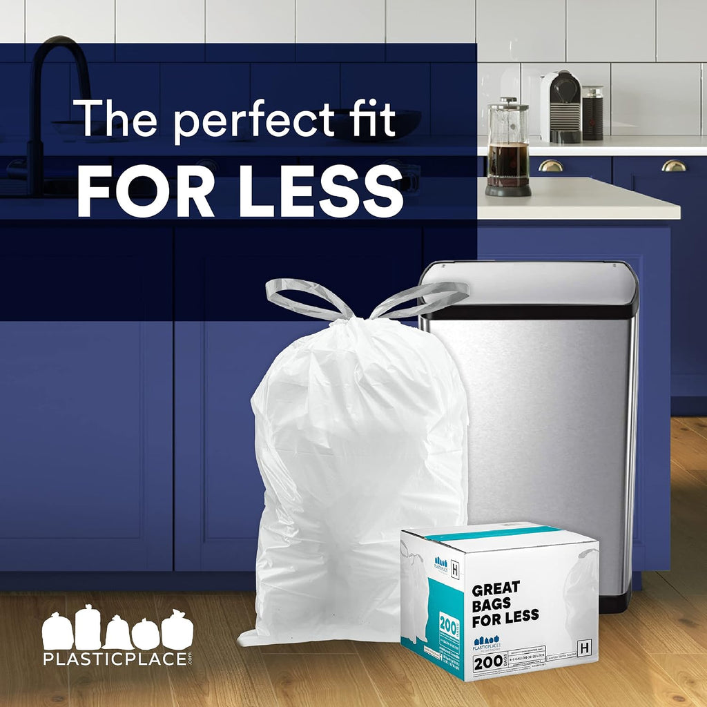 Custom Fit Trash Bags Compatible with Simplehuman Code J 50 Count White Drawstring Garbage Liners 10-10.5 Gallon
