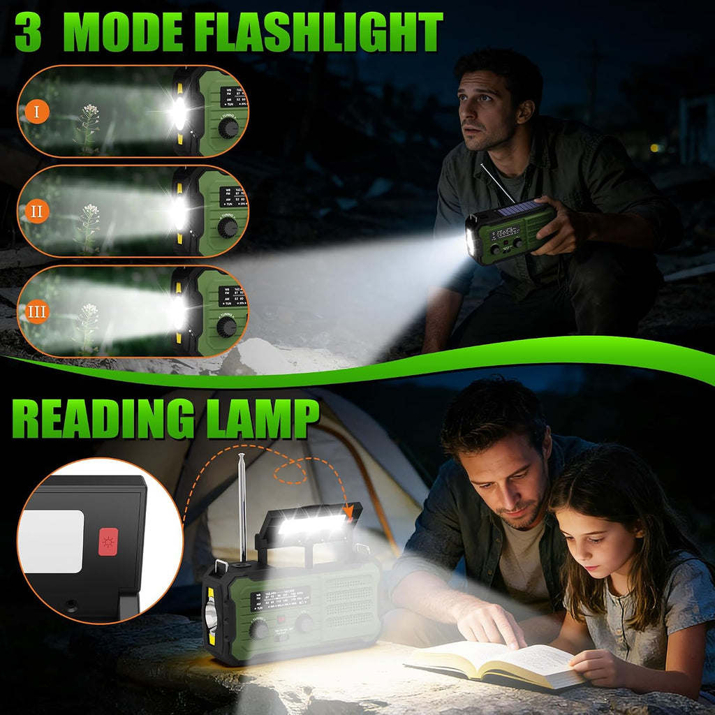 Emergency Radio Hand Crank Solar, 10000mAh/37000mWh Emergency Weather Radio | Hand Crank Solar Radios with