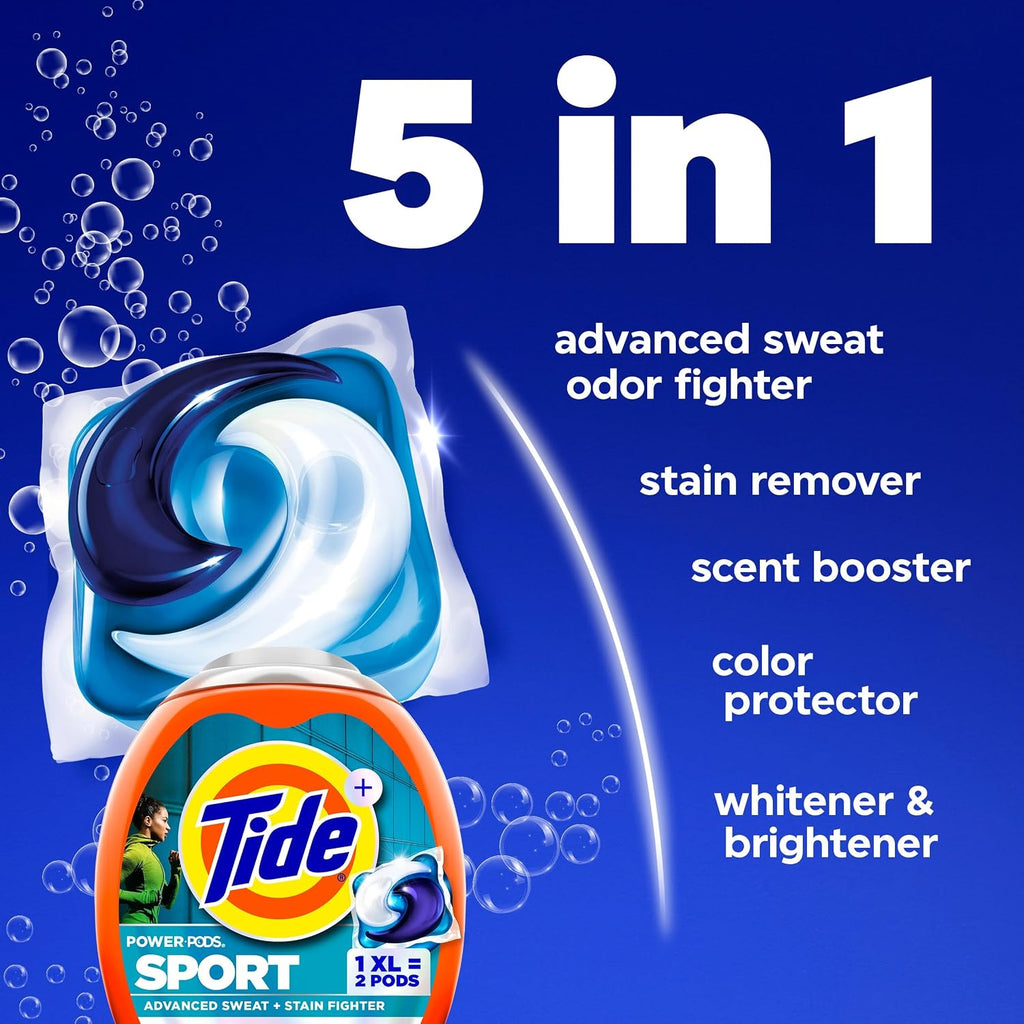 Power Pods Sport Laundry Detergent Pacs, 45 Count, Advanced Sweat + Stain Fighter