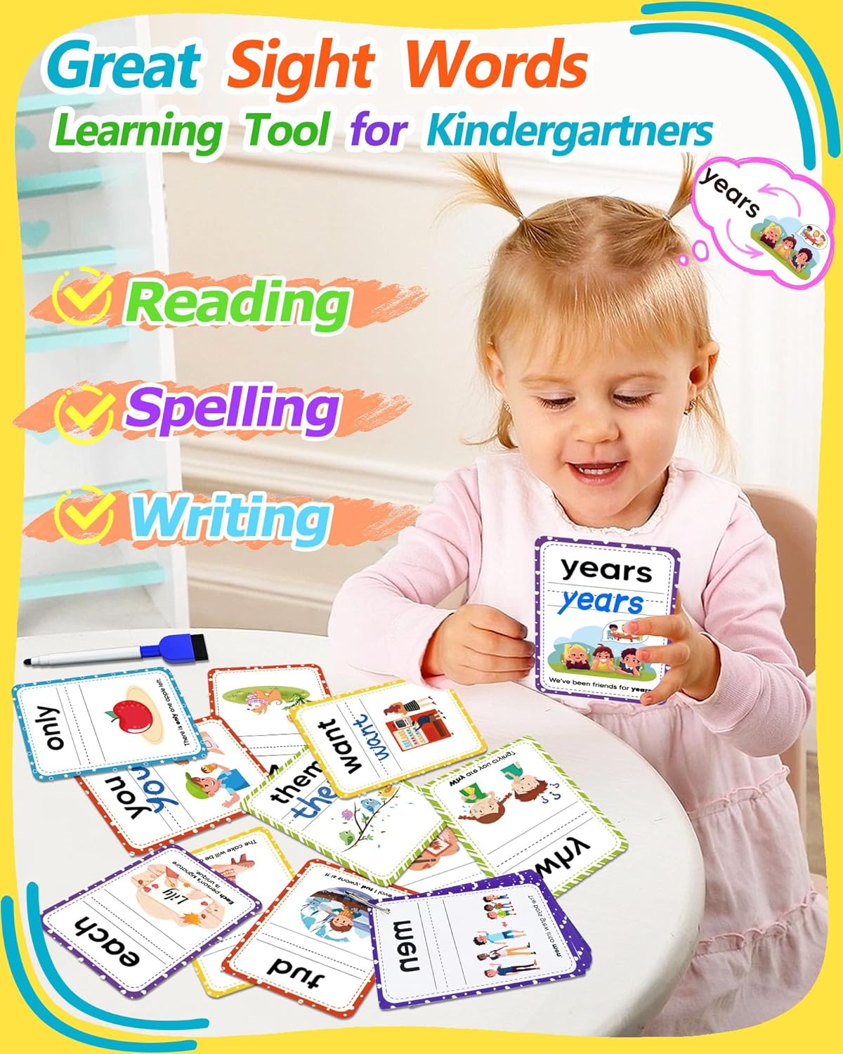 250 Sight Words Flash Cards Kindergarten, Learn to Read Books for Kids | Reading Writing Spelling Sight Word Games