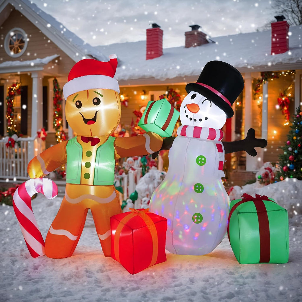 6 FT Christmas Decorations Outdoor Inflatables Gingerbread Man Snowman Blow Up Yard Decor, Outdoor Inflatables