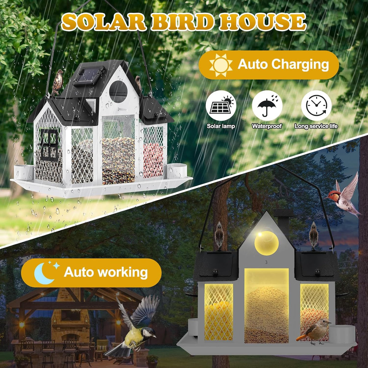 Solar Bird Feeders House Outside Hanging Metal Wild Bird Feeder Outdoors Large Cardinal Bird Feeder Birdhouses