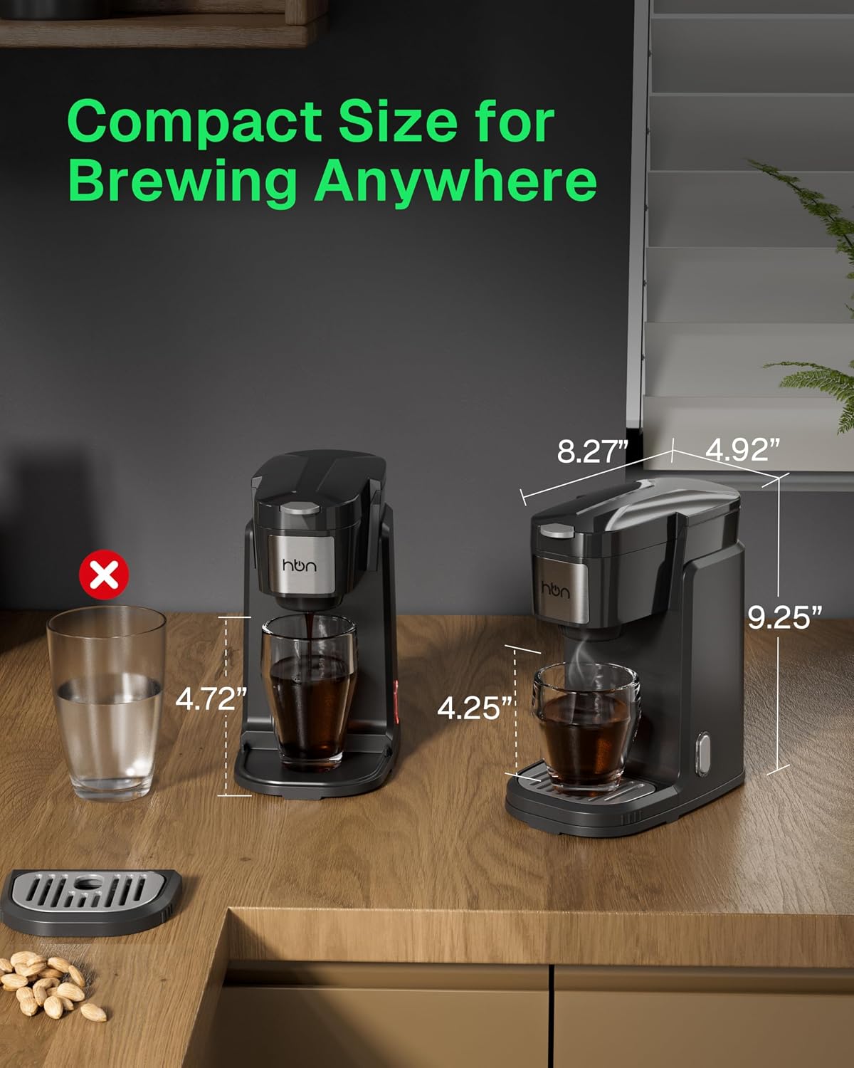 Single Serve Coffee Maker for K-Cup & Ground Coffee, Fast Brew One Cup Coffee & Tea Machine with 10oz Stainless Steel