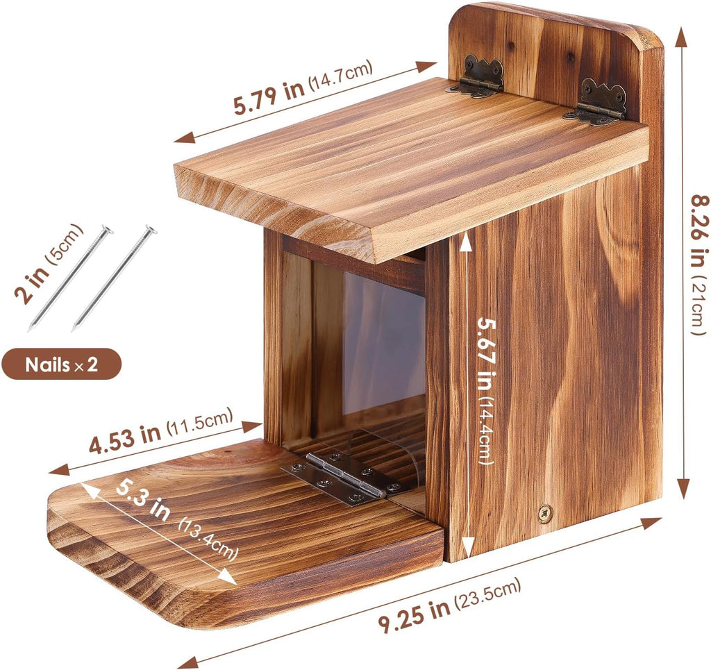 Wooden Squirrel Feeder Box, Sturdy Squirrel Feeding House with Thickness 1.5CM Wood, No Assembly Required, for
