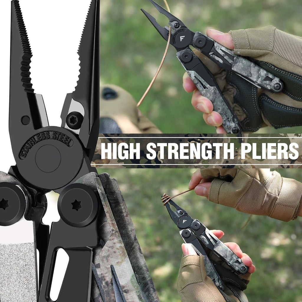 15-in-1 EDC Multitool Pliers with Sheath, Pocket Knife | Stainless Steel with Knife, Saw and Screwdrivers. Nylon