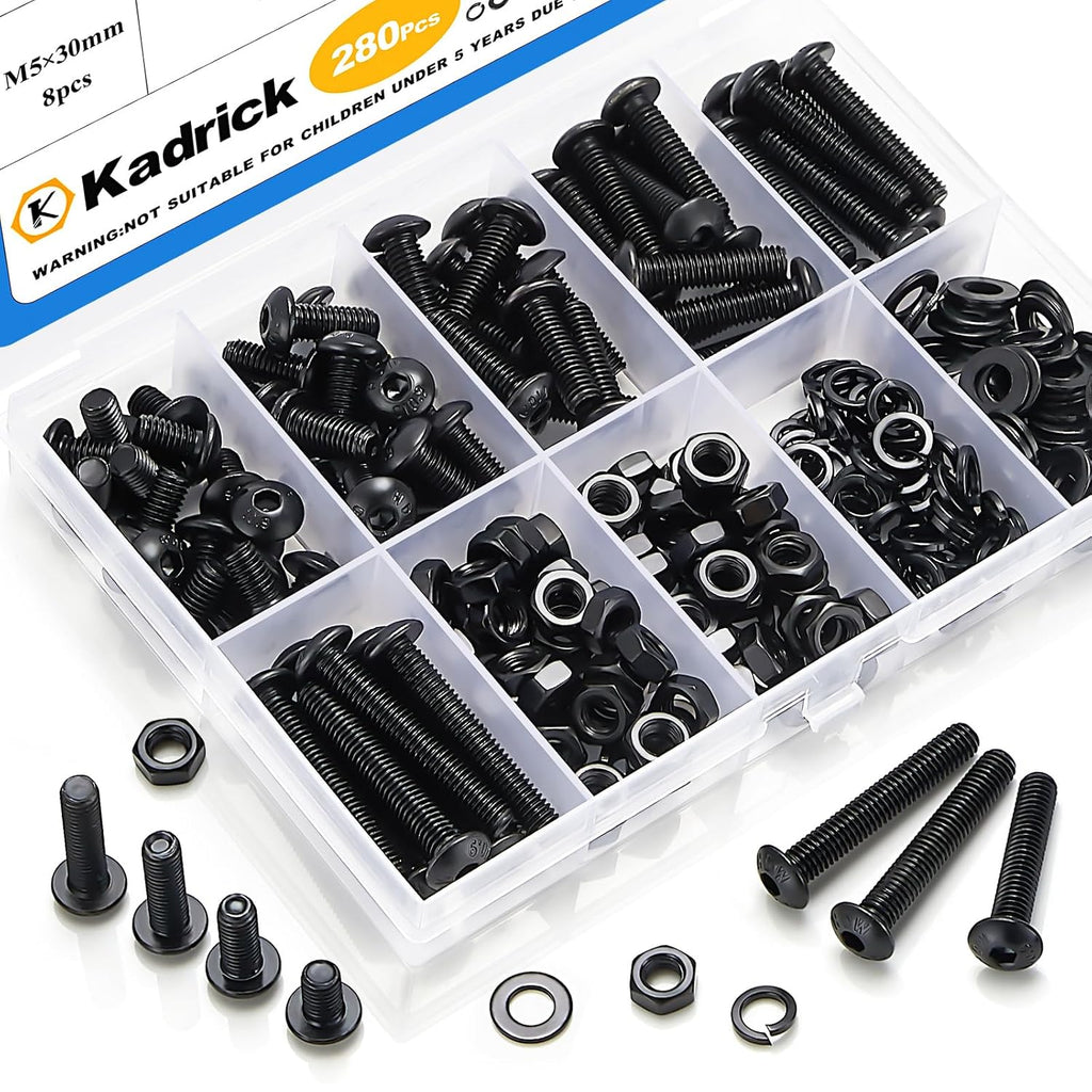KADRICK 280PCS M5 Screw Kit,Hex Socket Button Head Screws Length 8MM-30MM