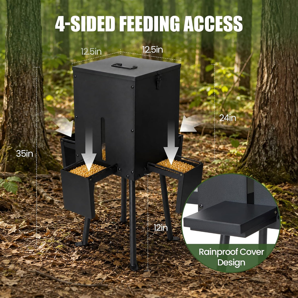 Gravity Deer Feeder with 4 Feeding Trays, Heavy - Duty Fodder Dispenser