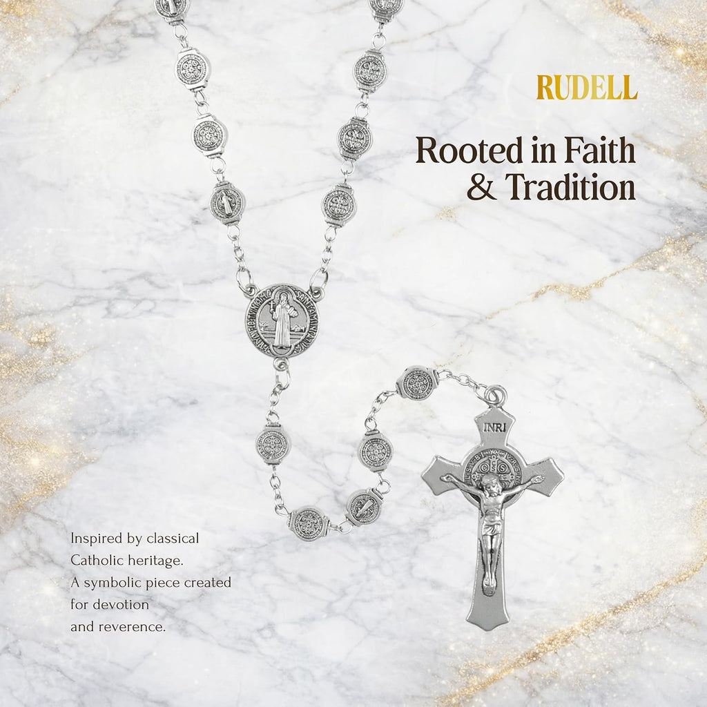 Rosary Beads Catholic for Women - Rosary Necklace for Women with Pearl Beads - Medal Cross Saint Benedict Rosary for