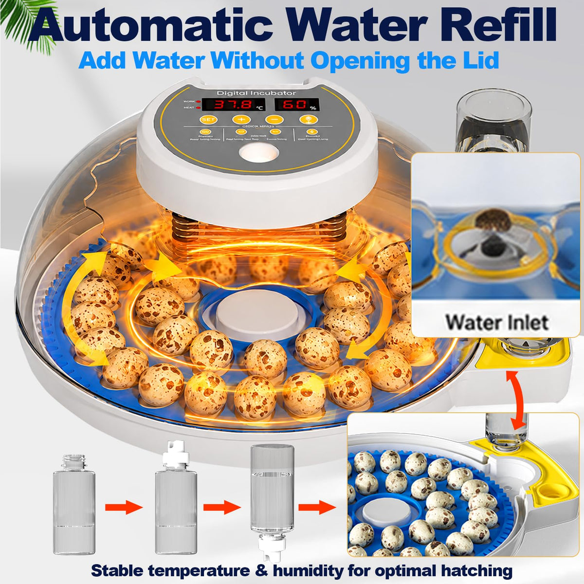 32 Quail Egg Incubator for Hatching Eggs, Dual Power Supply, Automatic Egg Turner, Humidity & Temperature Monitor