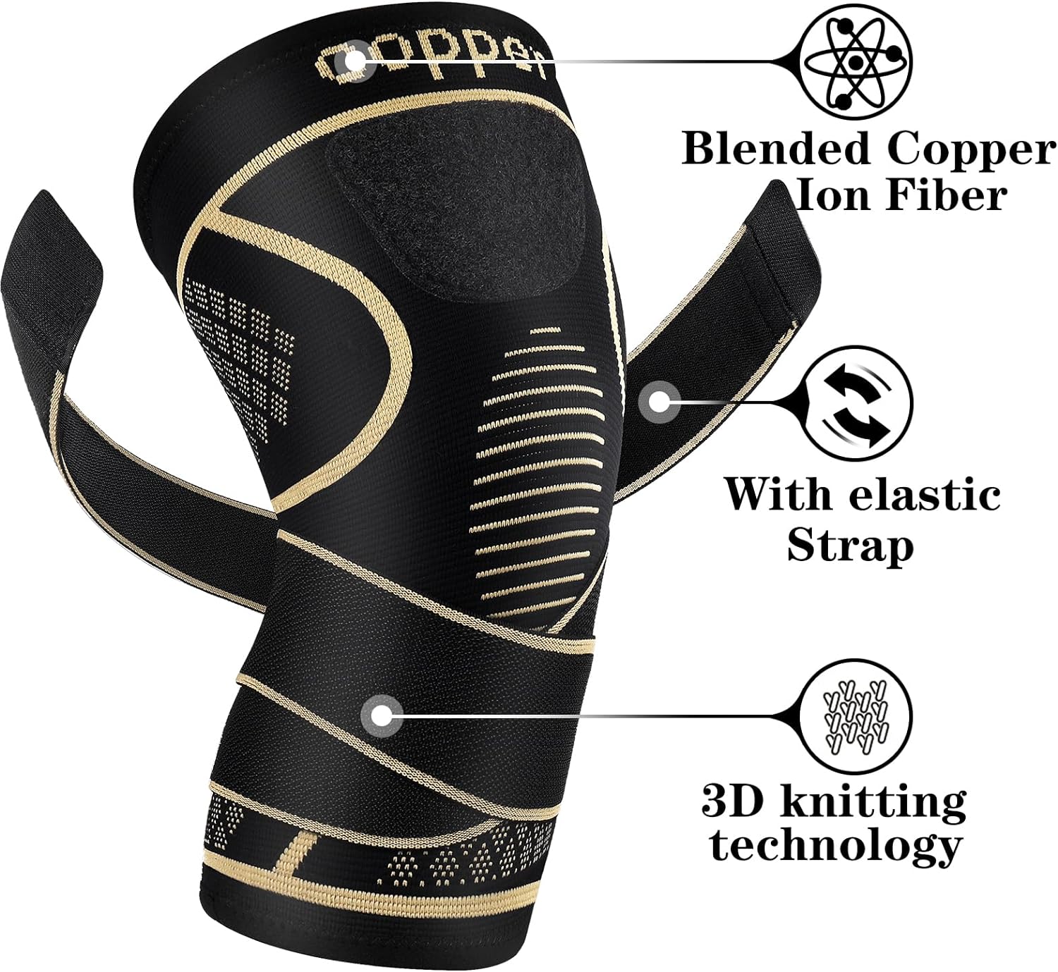 Copper Knee Braces with Strap for Knee Pain Women and Men(2 Pack), Knee Compression Sleeve for Arthritis, ACL