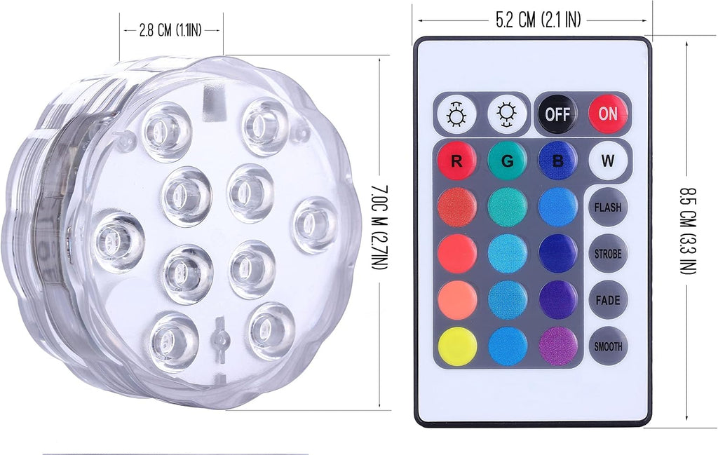 Submersible Pool Light w/Remote, 4-Pack IP68 Waterproof Battery Powered LED | RGB 16 Colors Changing Dimmable