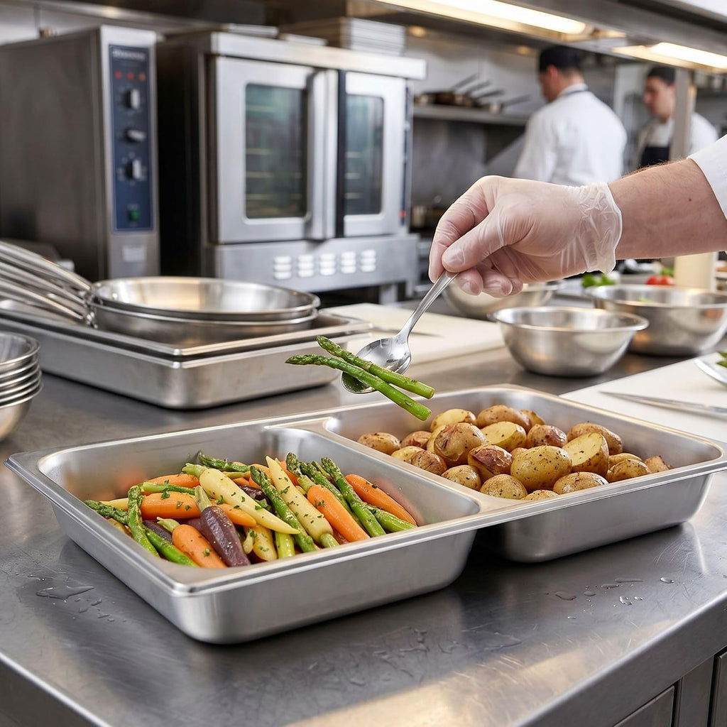 Full Size 2-1/2" Deep Anti-Jamming Divided Steam Pan Stainless Steel 24 Gauge- Commercial Catering Food Pans Chafing