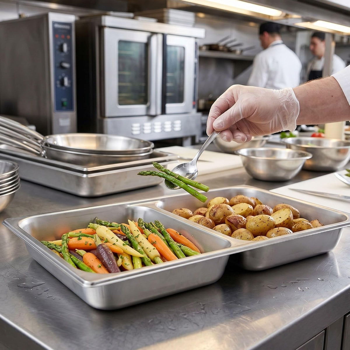 Full Size 2-1/2" Deep Anti-Jamming Divided Steam Pan Stainless Steel 24 Gauge- Commercial Catering Food Pans Chafing