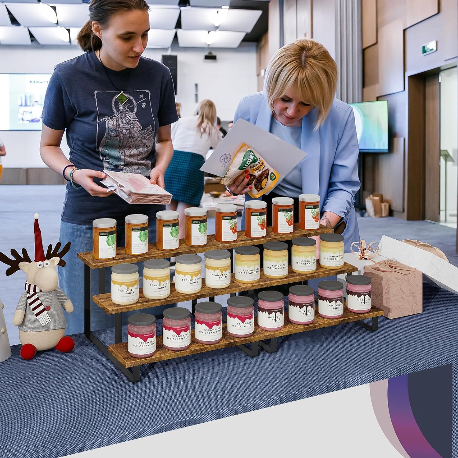 3 Tier Wooden Display Riser Stand, Portable Products Display Shelf, 3 Step Straight Display Rack for Retail Tabletop