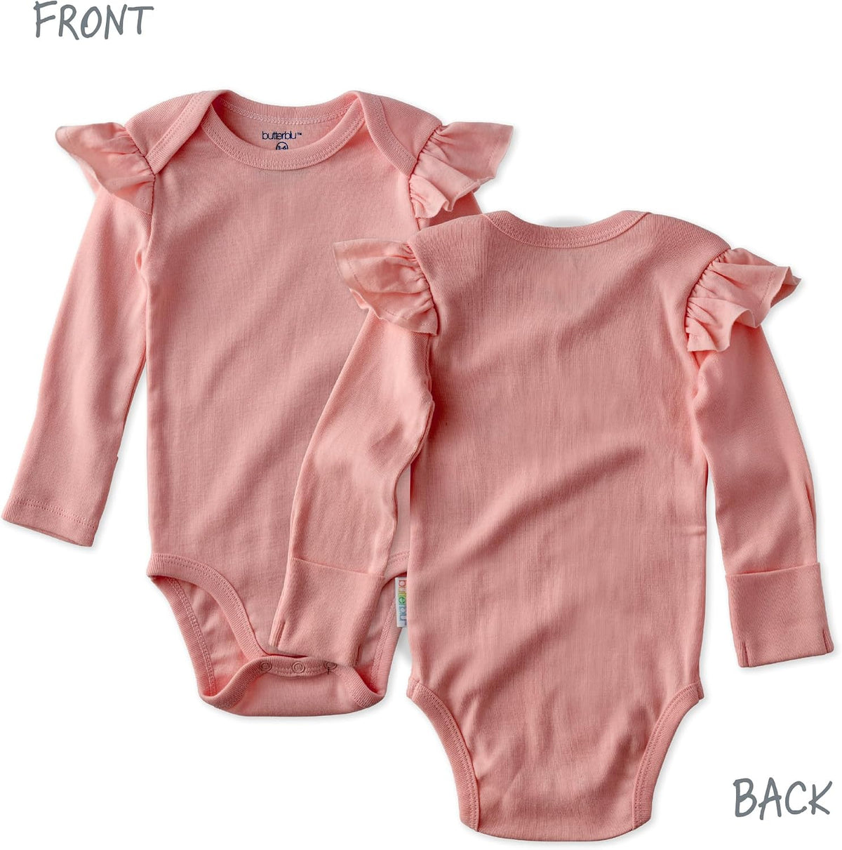 Ashley 5-Pack Long Sleeve Ruffle Shoulder Bodysuits 100% Cotton