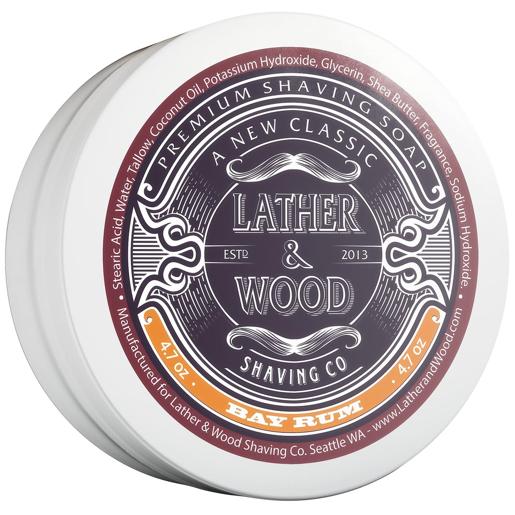 Lather & Wood Shaving Soap - Bay Rum - Simply the Best Luxury Shaving Cream - Tallow - Dense Lather with Fantastic