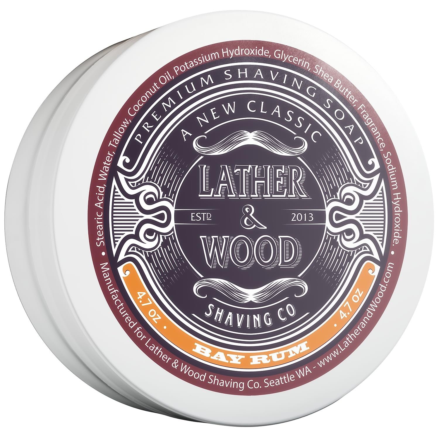 Lather & Wood Shaving Soap - Bay Rum - Simply the Best Luxury Shaving Cream - Tallow - Dense Lather with Fantastic