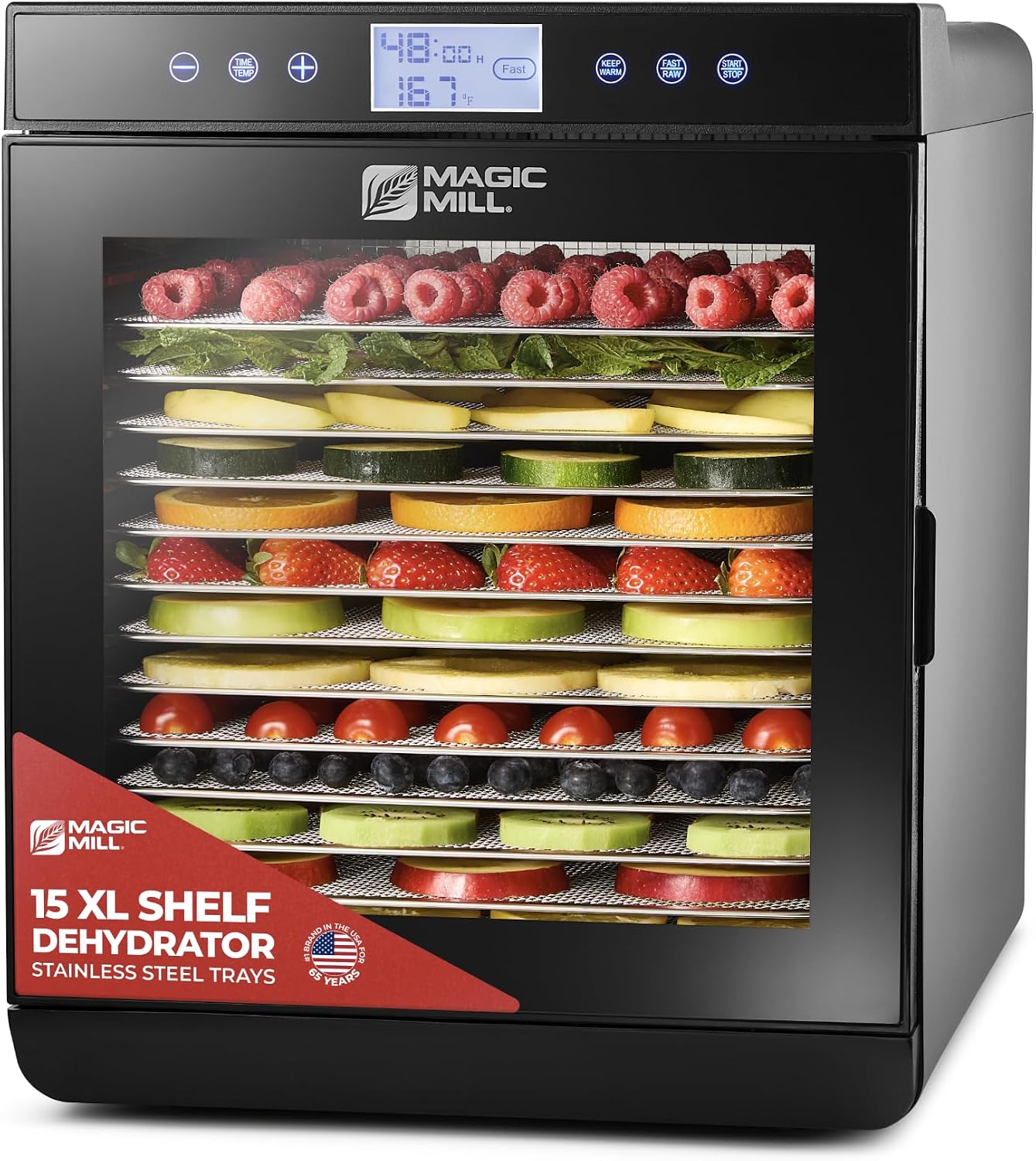 Premium Food Dehydrator Machine (15 Extra-Large Stainless Steel Trays) 800W Dryer for Beef Jerky, Fruits, Vegetables
