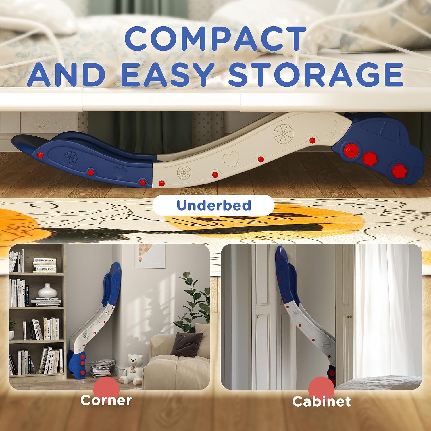 Toddler Slide 63" Extra Long Couch Slide for Bed Sofa – Indoor Slide for Toddlers 18-48 Months, HDPE Safe