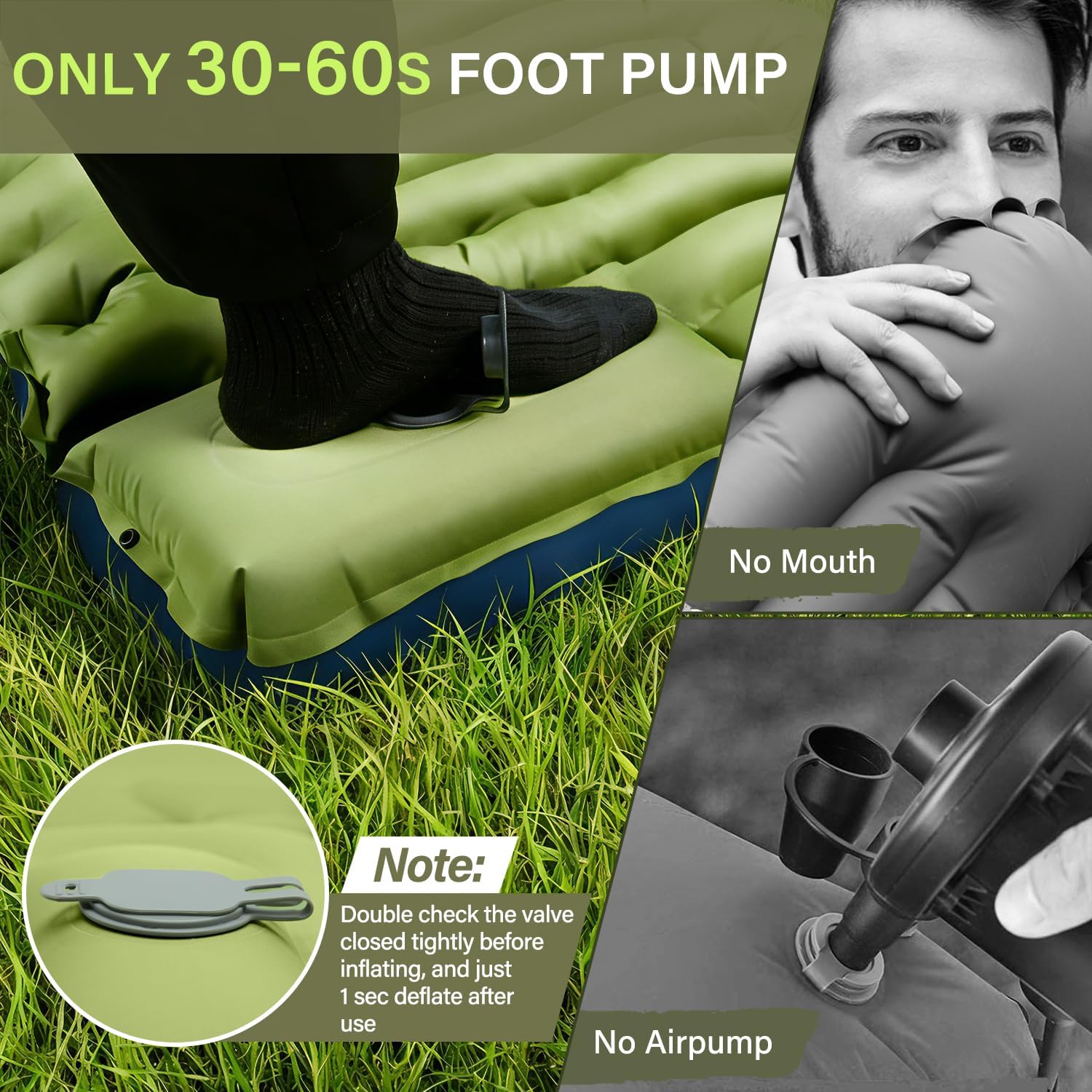 Camping Sleeping Pad, Ultralight Camping Mat with Pillow, Built-in Foot Pump Inflatable Sleeping Pads Compact for