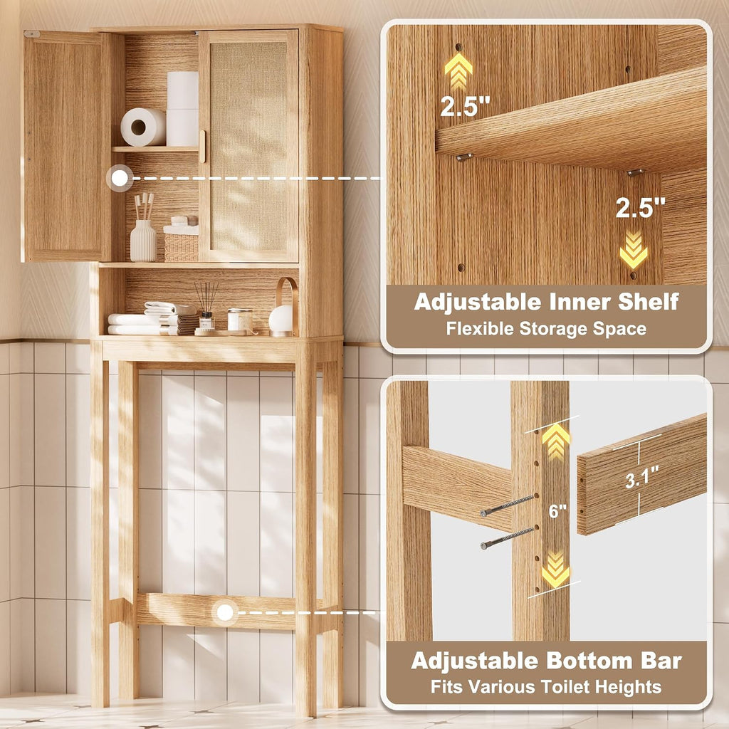 Over the Toilet Storage Cabinet, Bathroom Storage Cabinet with Rattan Doors, Bathroom Cabinet Over Toilet with