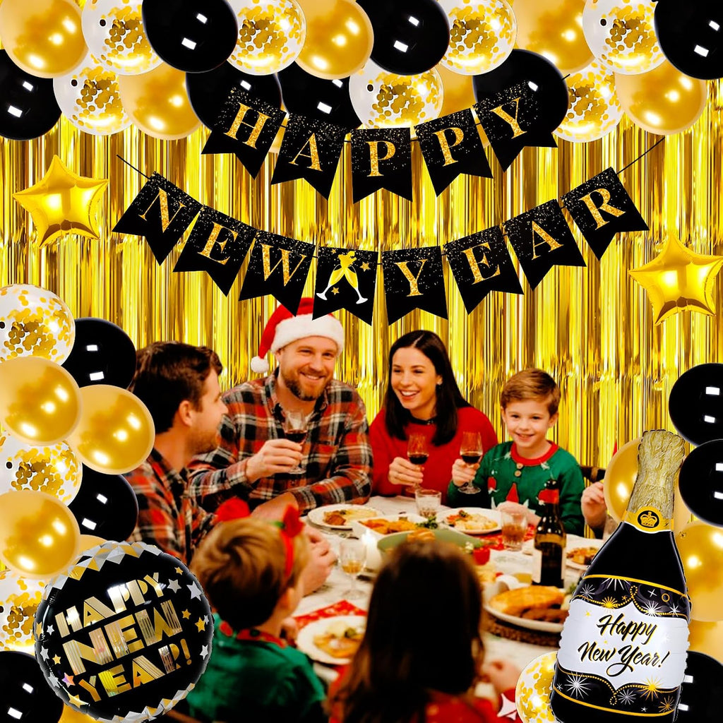 Happy New Years Eve Party Supplies 2026, 2026 New Year Decorations Kit, NYE Party Set with Foil Balloons Happy New