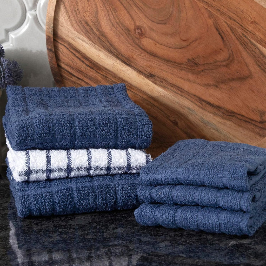 Premium Kitchen Towel and Dish Cloth Value Set: Highly Absorbent, Super Soft, Long-Lasting, 100% Cotton Checked and