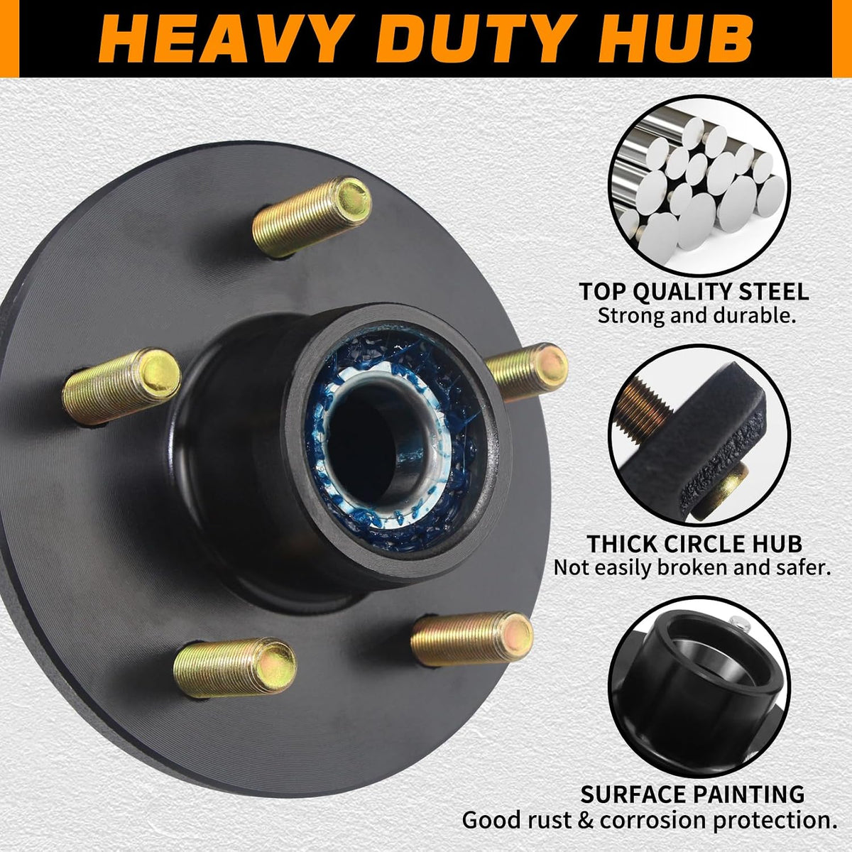 5x4.5 Trailer Hub Kits for 3500lb 1-1/16'' to 1-3/8'' Tapered Axle