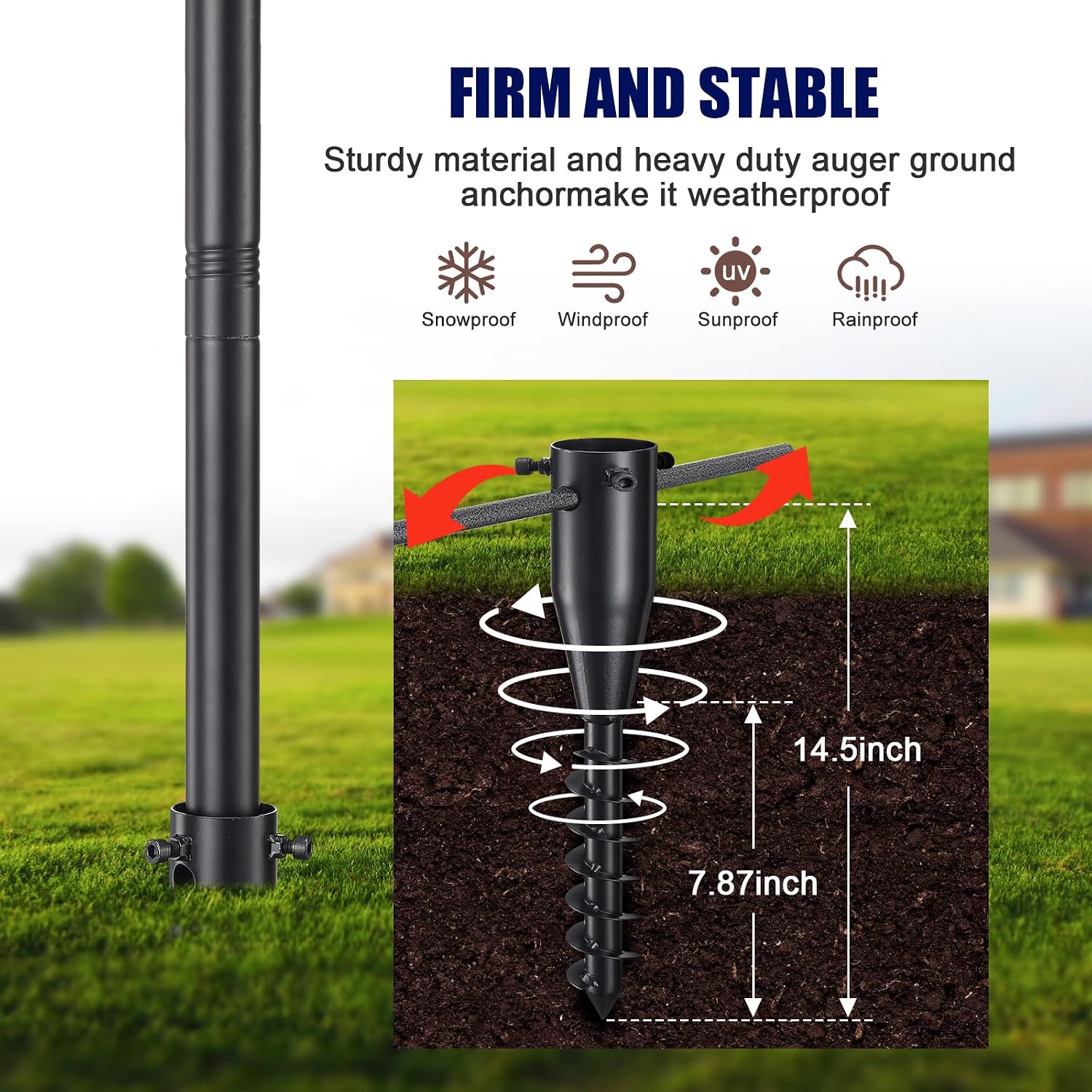 Flag Poles for 3x5 Flags Outdoor - 9 ft Tangle Free Stainless Steel Flagpole with with Spiral Ground Piles Inserted