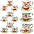 Set of 12 Tea Cups and Saucers, Classic Style, 5.4 oz