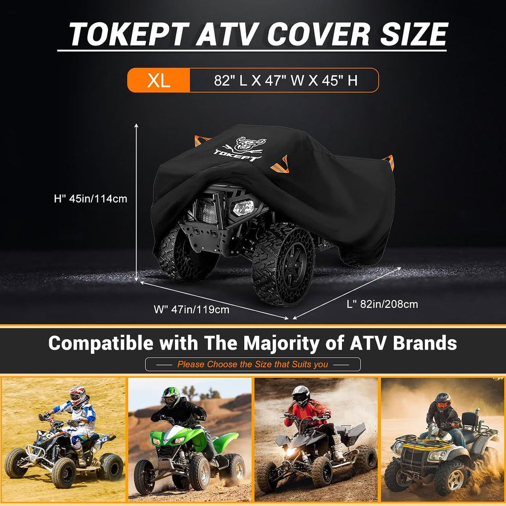 ATV Cover Waterproof Heavy Duty 4 Wheeler Cover Quad Cover | Fits up to 82" Polaris Kawasaki Yamaha Suzuki Honda All