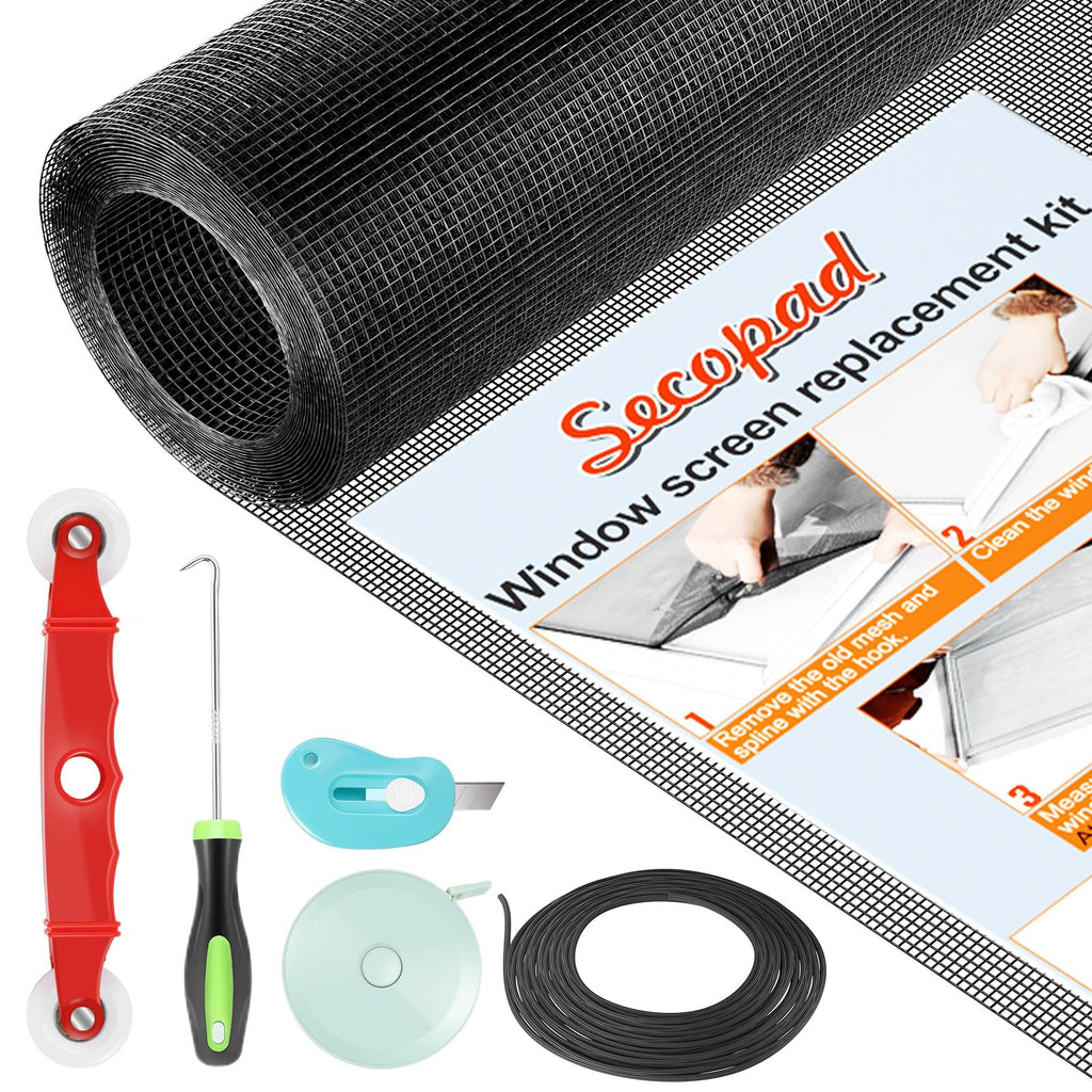Window Screen and Screen Door Mesh Repair Kit, Black, 48in x 177in