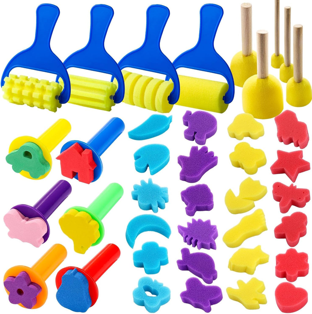Paint Sponges for Kids, 39pcs Early Learning Toddlers Sponge Paint Brushes Stamps Foam Art Craft Drawing Tools