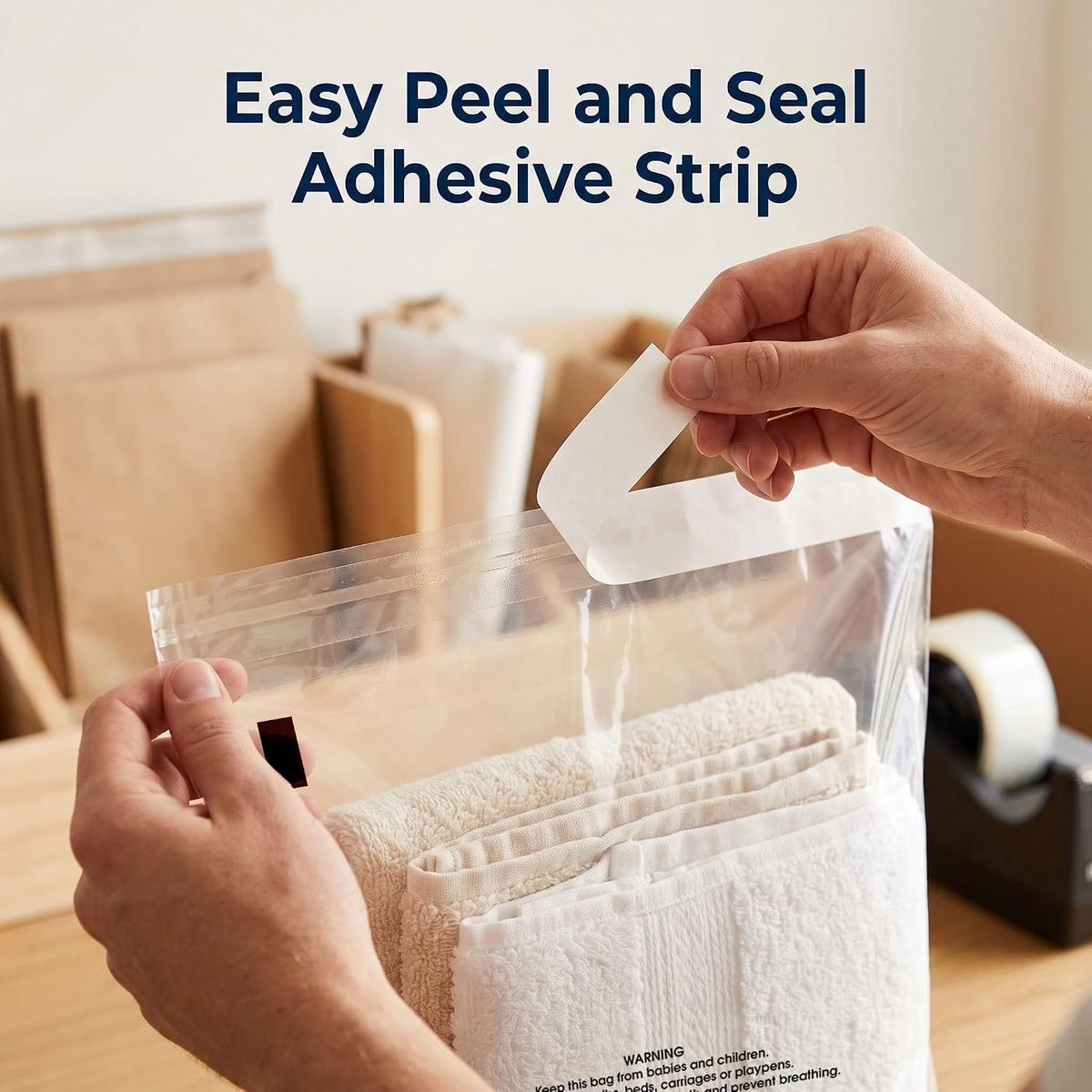 18" X 24" (100 Count) Self Seal Clear Poly Bags with Suffocation Warning