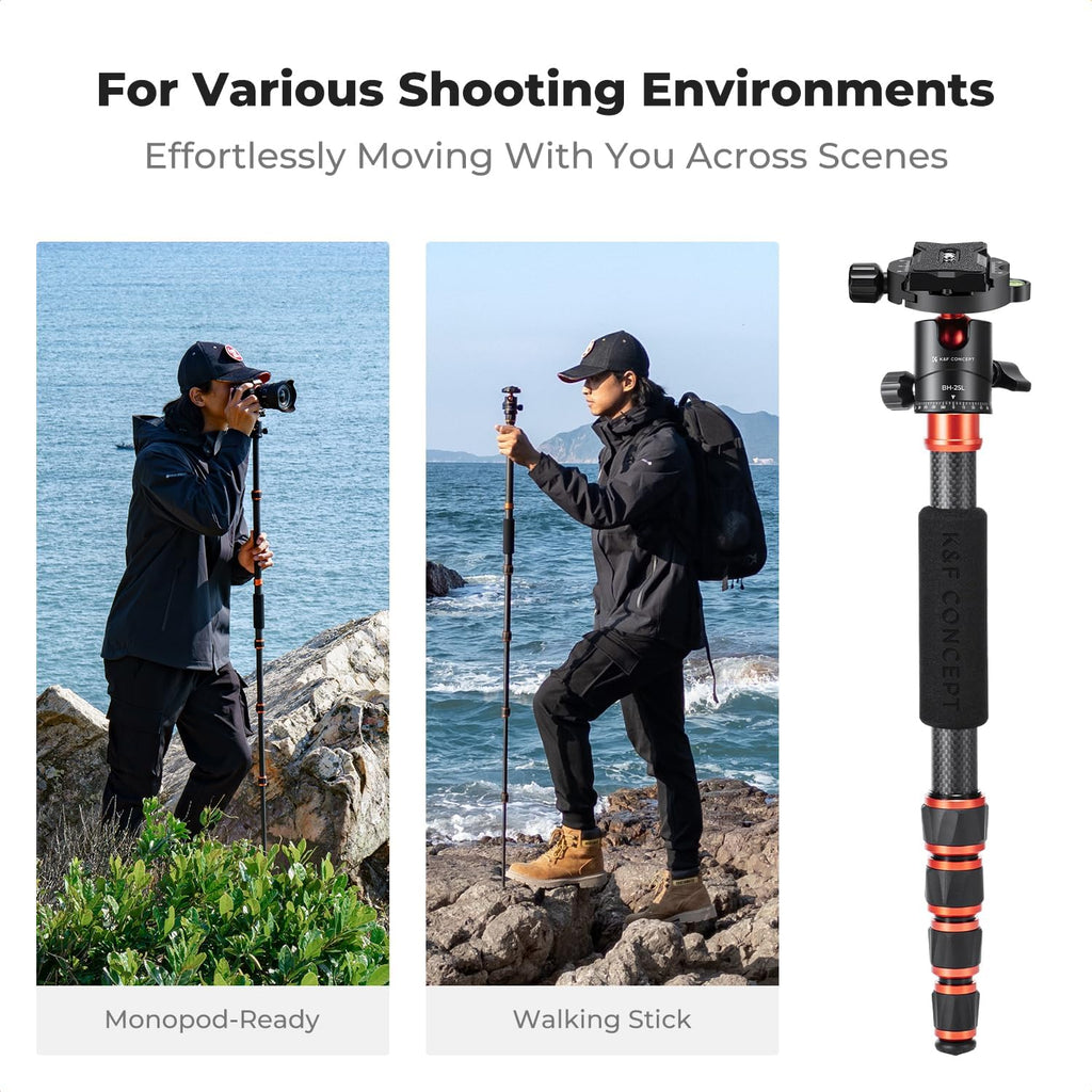 60" Carbon Fiber Camera Tripod, Detachable Monopod for SLR DSLR | Max Load 17 lb, Lightweight Compact Travel Tripod
