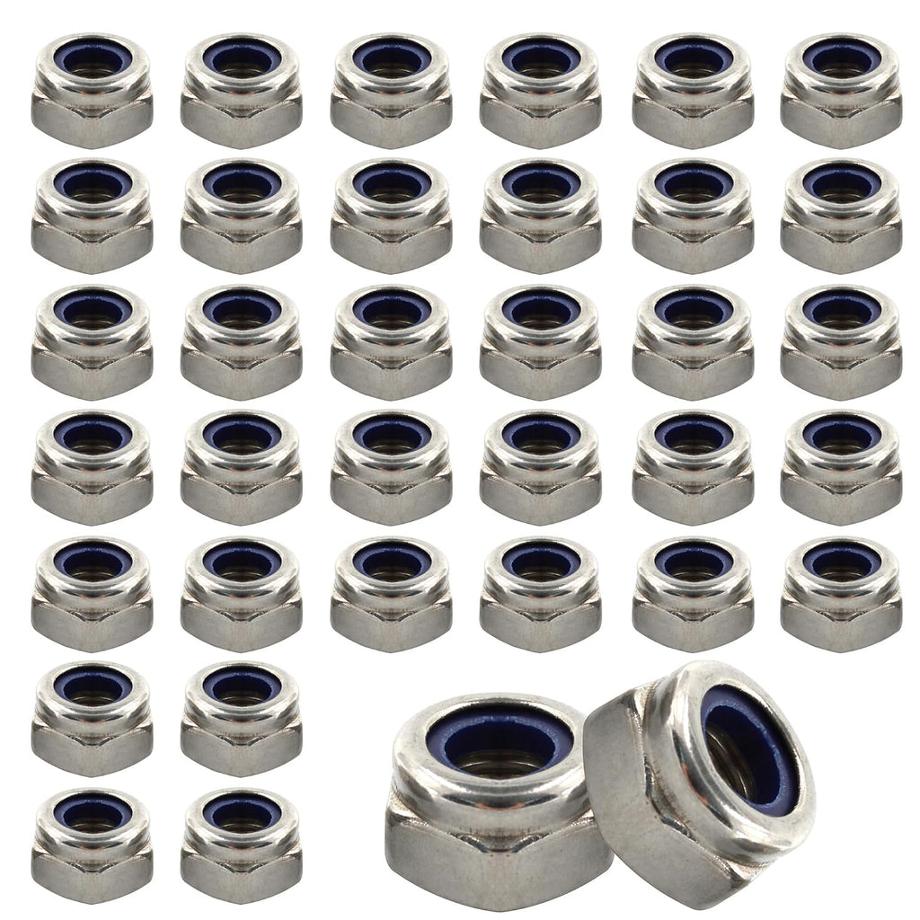 50PCS Stainless Steel 304 Lock Nuts, M5-0.8 Nylon Insert Hex Lock Nuts