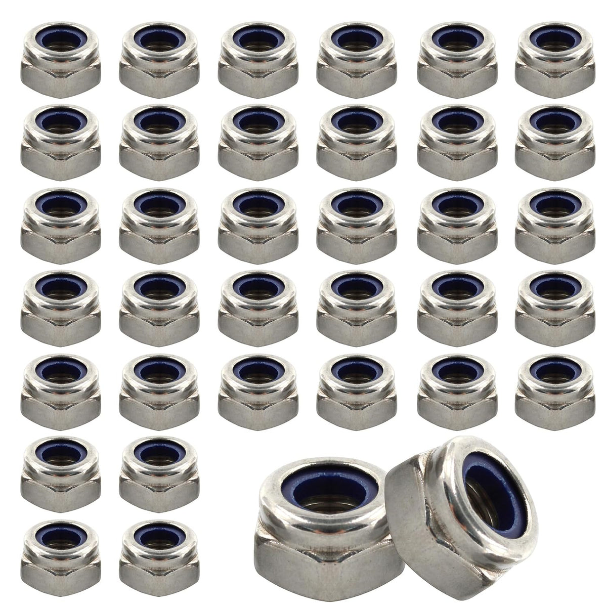 50PCS Stainless Steel 304 Lock Nuts, M5-0.8 Nylon Insert Hex Lock Nuts