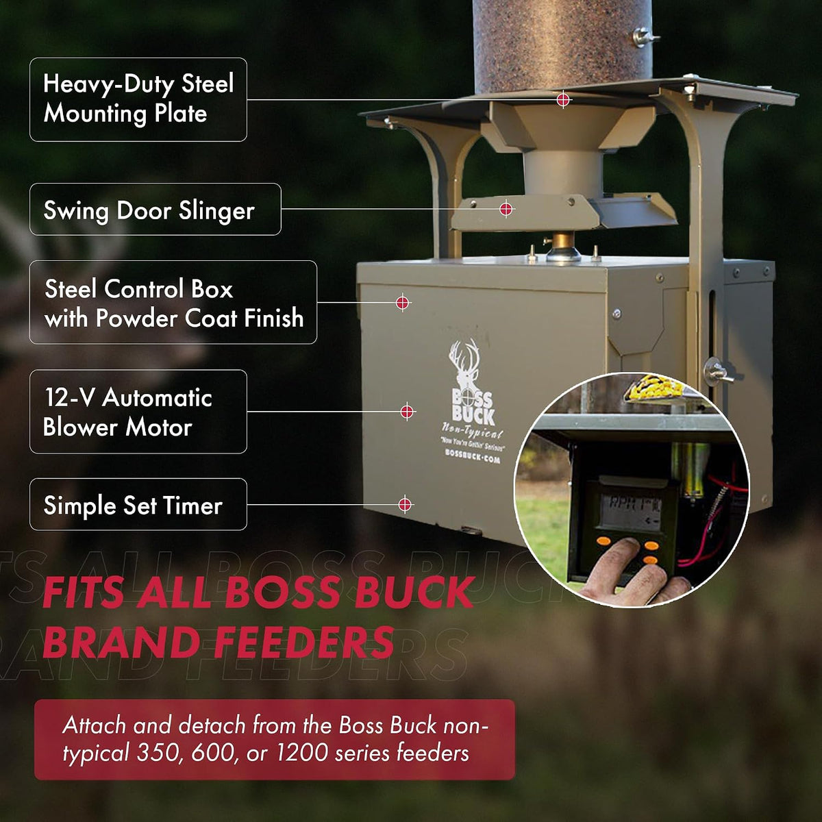 12V Auto Large Feed Kit | Hunting Versatile Automatic Durable Steel Control Box with Digital Timer & Motor for Deer