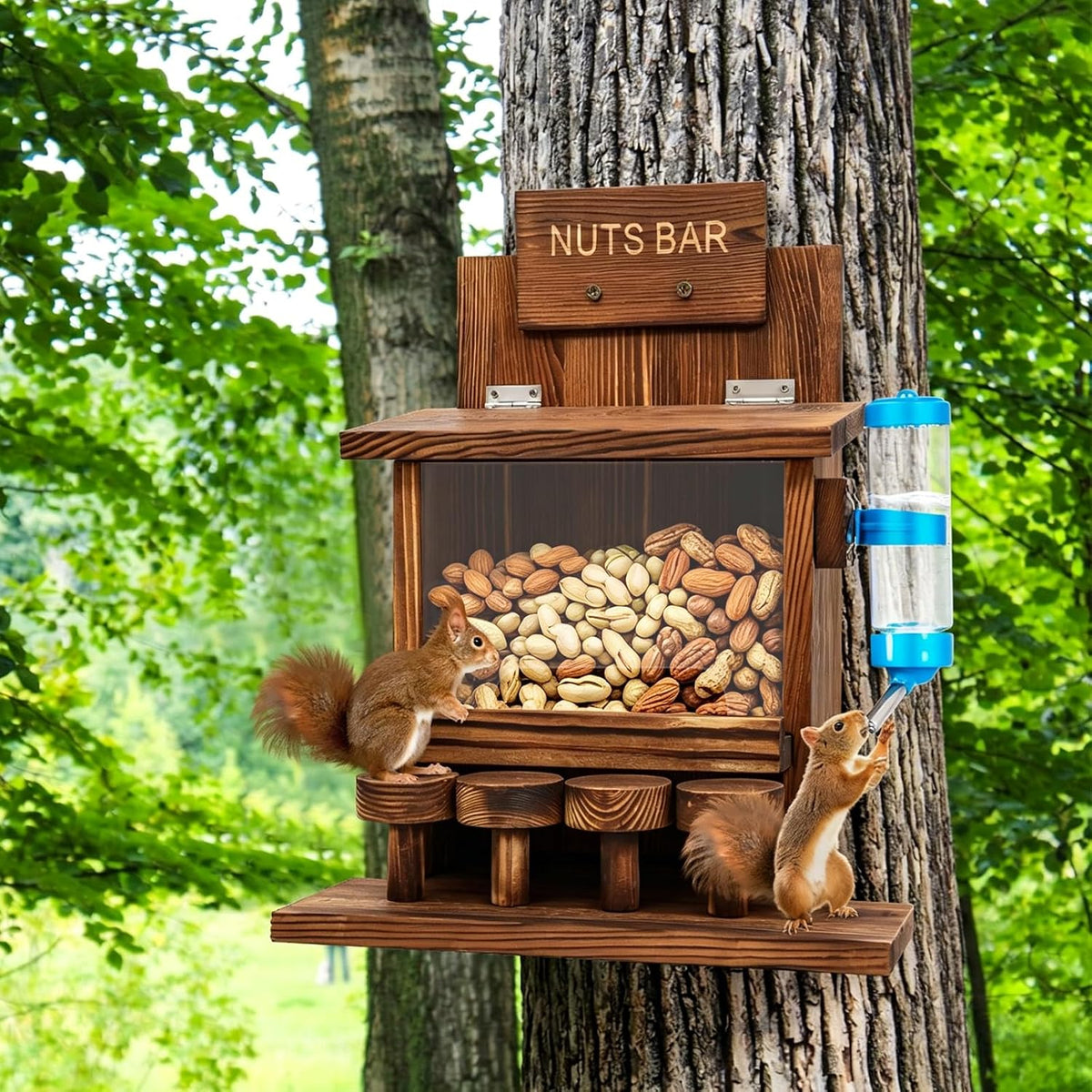 Squirrel Feeders for Outside Tree Wooden Squirrel Picnic Table Feeder for Corn Peanut Hanging Chipmunk House The Nut