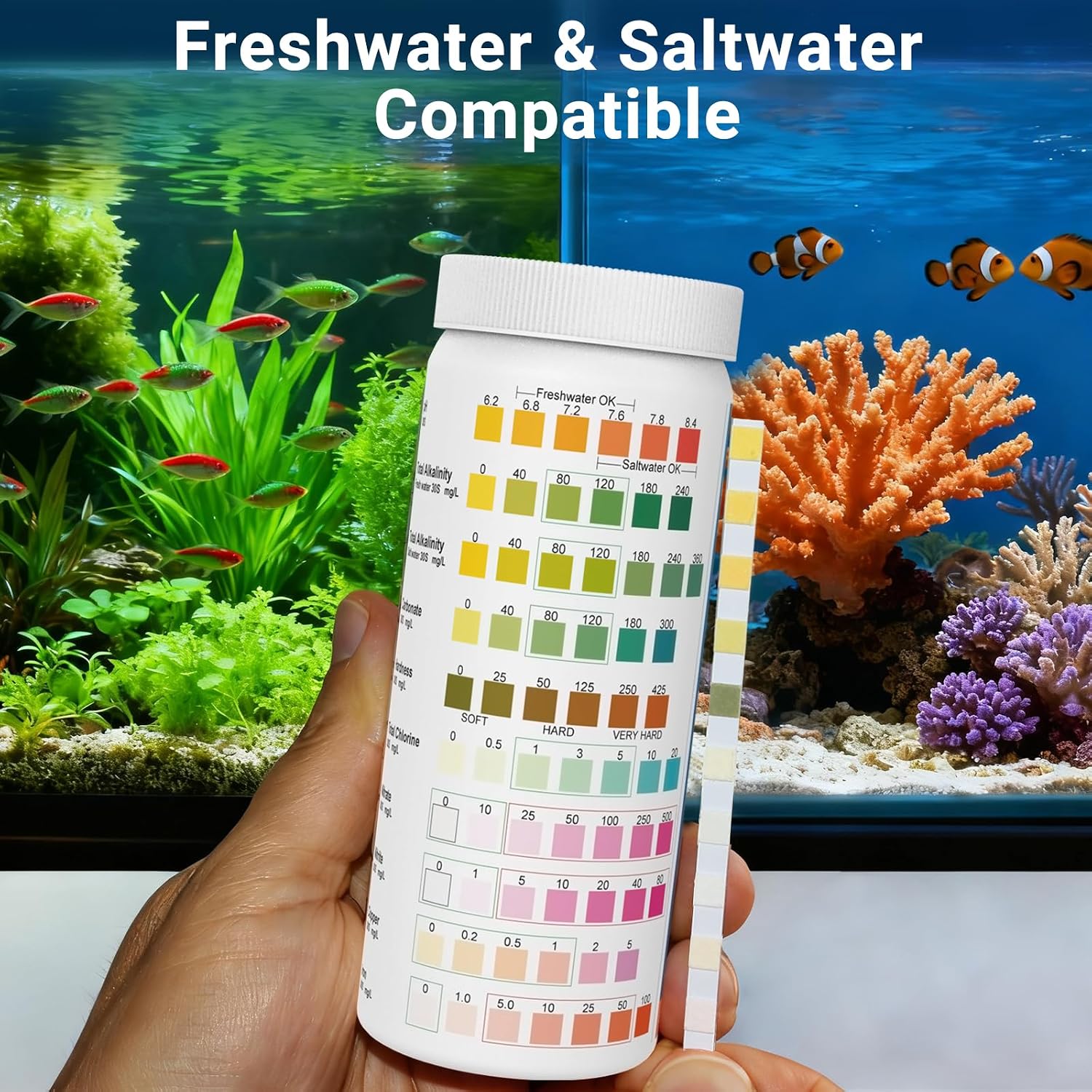 11 in 1 Aquarium Test Strips Kit | Aquarium Ammonia Test Strips | 150 Strips | Quick Accurate Freshwater&Saltwater