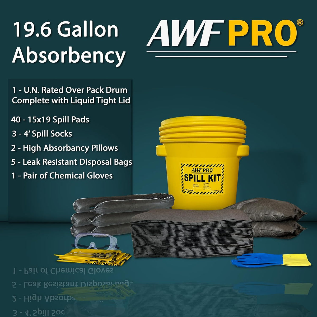 AWF PRO 20 Gallon Universal Spill Kit, 59 Pieces