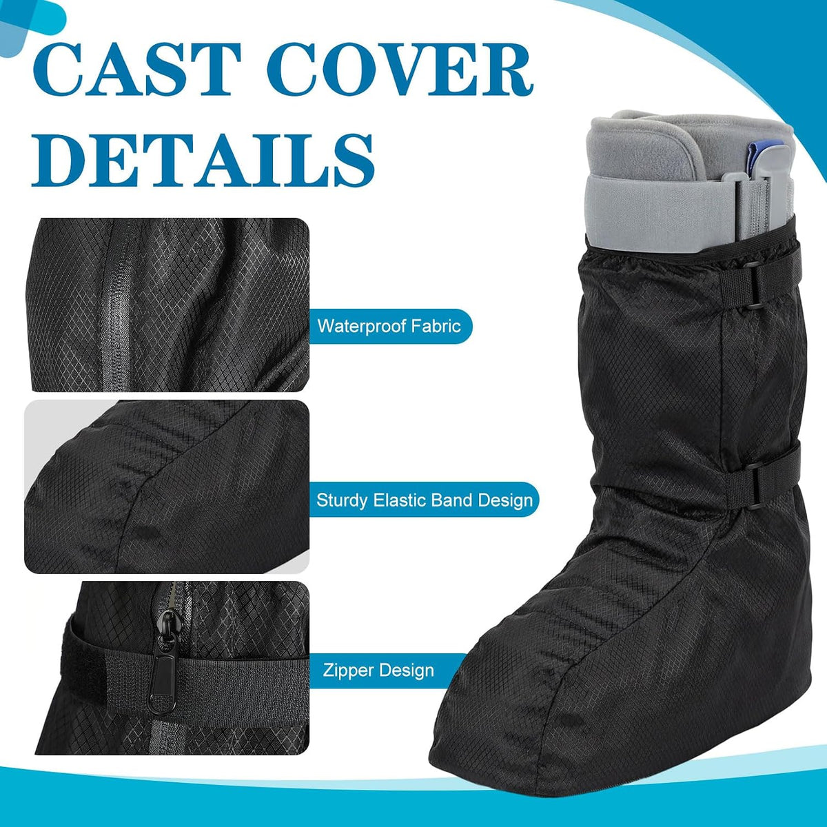 2 Pcs Walking Boot Covers Medical Waterproof, L, Black