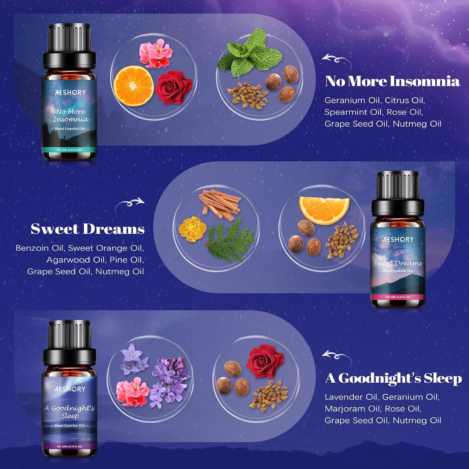 Sleep Essential Oils Set, Natural Essential Oil for Diffusers for Home,6 x 10ml Fragrance Oil Scented Oils, Deep