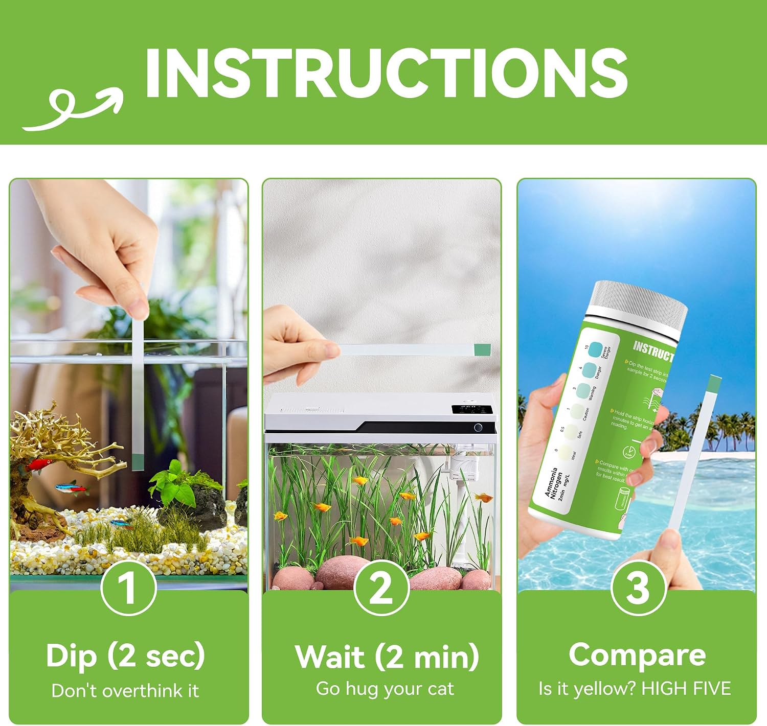 75-Count Ammonia Test Strips for Fish Tank | Freshwater & Saltwater,Ammonia Aquarium test kit for Ponds, Betta