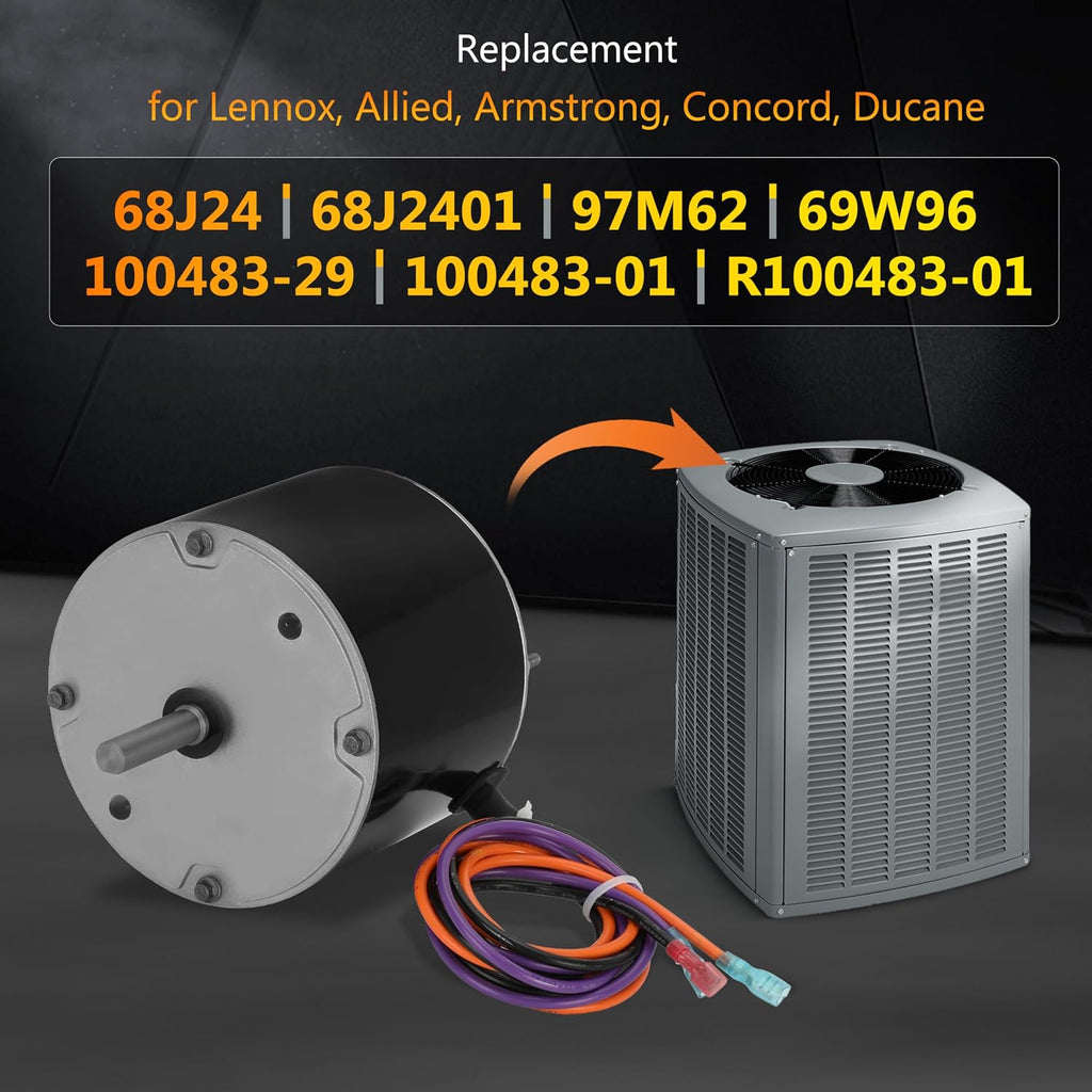 68J24 Condenser Fan Motor Replaces for Lennox 68J2401, 1/3 HP, 208/230V-1Ph, 60HZ, 1075 RPM, Substitute for 97M62, 69W96, 100483-29, 100483-01, K55HXGCE-8094