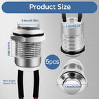 12mm Momentary Push Button Switch, 5-Pack, Silvery