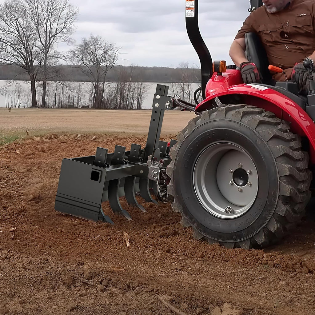 55" Box Blade Tractor Attachment, Scarifier Shank for CAT1/0 | 55" Garden Lawn Mower Tractor Box Blade Fit for