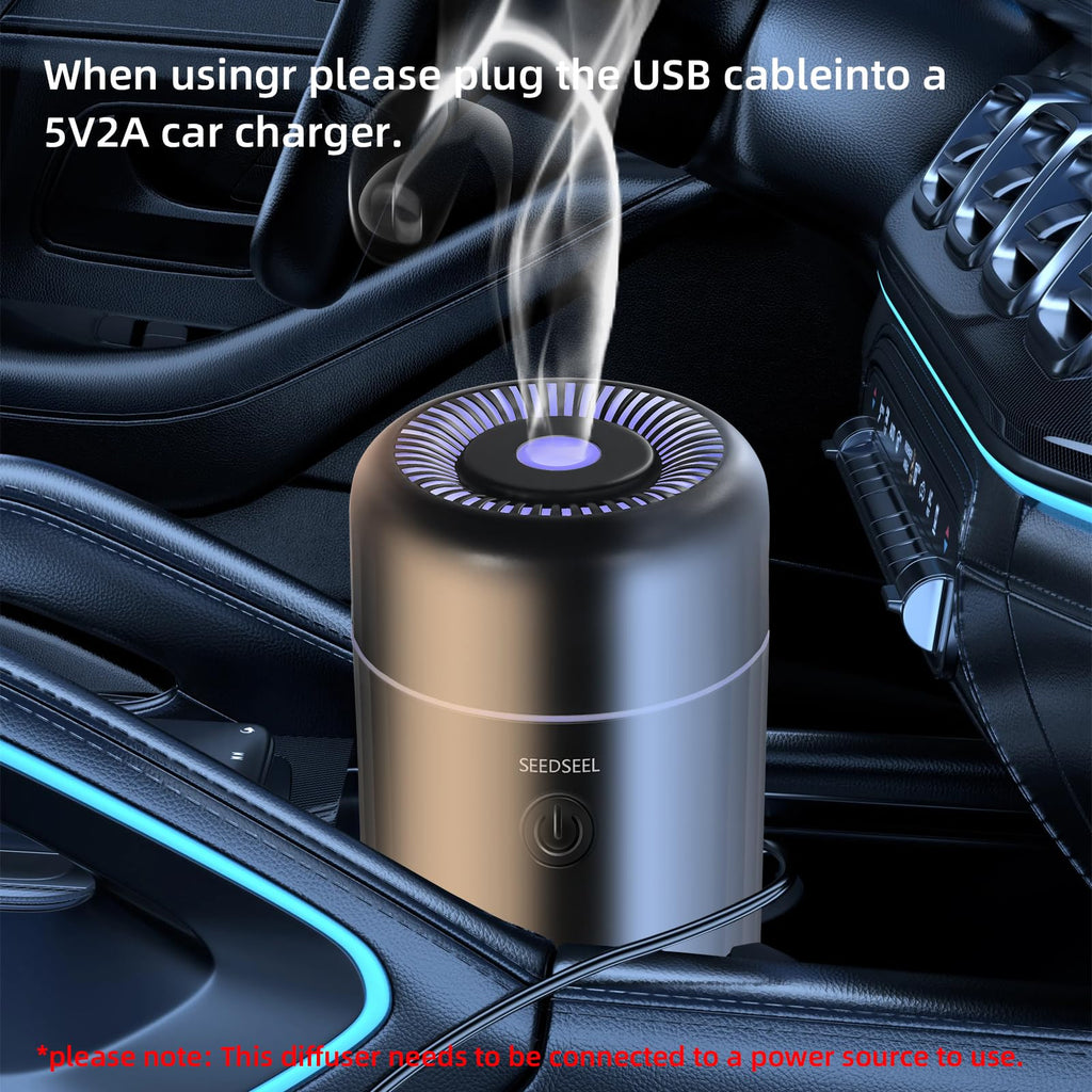 Car Aromatherapy Diffusers for Essential Oils，Mini USB Air Scent Small Humidifier with 7-LED Color Changing for Car
