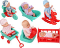 6 Mini Doll Set - 5" Inch Baby Girl Toy - Princess Toys Dolls - Baby Doll Crib, High Chair, Bathtub, Horse See Saw